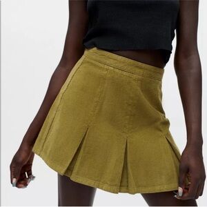 NWT Urban Outfitters Olive Green Corduroy Pleated Mini Skirt